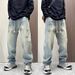 Men's Classic Straight-Leg Jeans – Vintage Washed Blue Denim Pants With Adjustable Drawstring & Relaxed Fit (Sizes S-3xl)_mkmklike.com