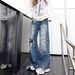 Men's American Style High-Waisted Ripped Jeans Loose Fitting Straight Leg Wide Leg Pants Casual Pear Shaped Body Fit Summer New Style_mkmklike.com
