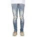 Ripped Striped Locomotive Jeans, New Men's Slim-fitting Small Foot Zipper, High Street Trendy Brand European And American Patch Trousers_mkmklike.com
