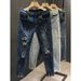 Men's Slim Fit Stretchy Ripped Jeans Retro Style Trendy Brand Summer Thin Cropped Length_mkmklike.com