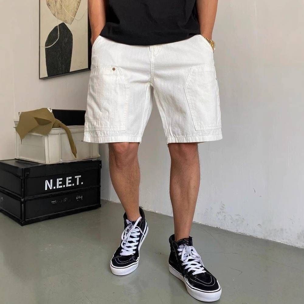 Men's Clothing Summer Casual Handsome White Work Shorts Men's Loose Trendy Brand Mid Length Pants High Street All Match 5 Point Pants_mkmklike.com