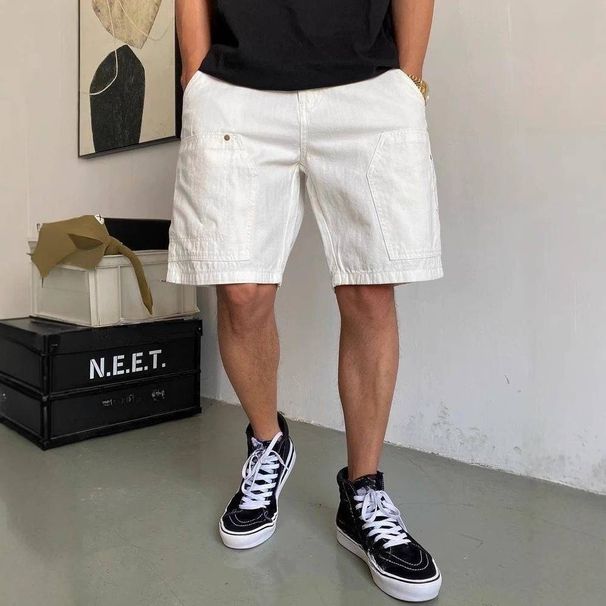 Men's Clothing Summer Casual Handsome White Work Shorts Men's Loose Trendy Brand Mid Length Pants High Street All Match 5 Point Pants_mkmklike.com