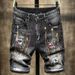 Men's Distressed Paint Splatter Patchwork Stretch Denim Jeans - Black Casual Streetwear D2 Style With Embroidery (Sizes 28-38)_mkmklike.com