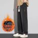 Men's Relaxed Fit Straight Leg Jeans - Winter Fleece Lined Comfortable Casual Pants With Elastic Waist & Wide Leg Design_mkmklike.com