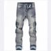 Men's Slim Fit Stretchy Jeans Casual Stylish Embroidered Multi Crafted Blue Trousers_mkmklike.com