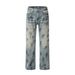 Men's Streetwear Splatter Paint Jeans – Vintage Washed Denim, Loose Straight Fit, Urban Artistic Style For Casual Wear_mkmklike.com