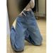 Women's High-Waisted Slimming Rhinestone Denim Jeans Straight Leg Wide Leg Pants Retro American Style For Autumn/Winter_mkmklike.com