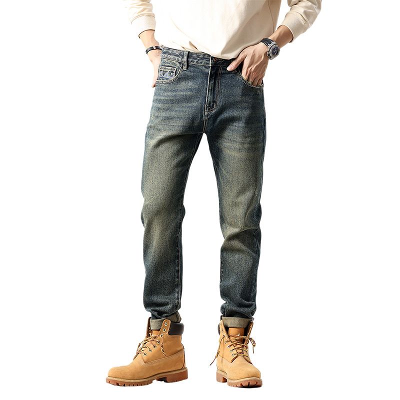 Men's Vintage Washed Slim Straight Jeans - Classic American Retro Style With Distressed Detail_mkmklike.com