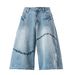 Men's Clothing Men's Summer Trendy Thorn Embroidery Denim Shorts Unique Design Loose Fit Casual Wide Leg Cropped Pants_mkmklike.com