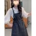 ELLE ELLE Plus Size Summer Denim Strap For Women 2025 New Korean Style Petite Mid-Length Slimming Trendy Dress_mkmklike.com