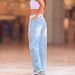 Women's Clothing Distressed Washed Relaxed Fit High Waist Straight Leg Jeans For Women - Vintage Denim With Raw Hem & Comfortable Stretch_mkmklike.com