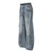 Punk Wasteland Style Ripped Dirty Jeans Men's Trendy High Street Washed Vintage Loose Wide-Leg Straight Long Pants_mkmklike.com