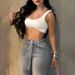 Bling High-Waisted Wide-Leg Jeans Rhinestone Belt Distressed Hem Streetwear Chic 95% Cotton Stretch S-XXL Women's Denim_mkmklike.com