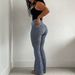 High Waisted Blue Ripped Frayed Hem Flared Jeans for Women Stretch Washed Distressed Slimming Tear Toothed Denim_mkmklike.com