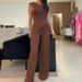 Women's solid color oblique collar striped elastic slim fit knitted sweater and pants suit for women_mkmklike.com