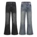Men's Clothing Retro Washed Whiskered Straight Leg Flared Jeans, Unisex Trendy Loose Fit Versatile Long Pants_mkmklike.com
