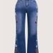 Women's High Elastic Embroidered Flared Jeans Comfortable Elegant Casual Style With Frayed Edges All Year Round_mkmklike.com