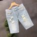 Men's Summer Thin Ripped Denim Shorts Trendy Brand Handsome Straight Slim Fit All Match Beggar Pants_mkmklike.com
