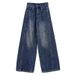 "Women's Vintage Wide-Leg Jeans – 90s Retro High-Waisted Distressed Denim With Raw Hem, Oversized Streetwear Fit, Unisex Aesthetic"_mkmklike.com