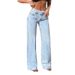 Women's High Waisted Raw Hem Flared Jeans - Loose Fit Street Style Denim Pants With Vintage Distressed Details_mkmklike.com