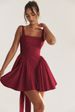 Women's Clothing solid color bow tie back waist dress short skirt_mkmklike.com