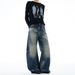Men's Clothing Chinese Style Retro Washed Ink Splatter Curved Jeans Men's Spring And Autumn New Style Loose Wide Leg Long Pants_mkmklike.com