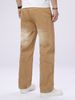 Men's Tan Straight Leg Jeans Street Style Casual Versatile Trousers For All Seasons_mkmklike.com