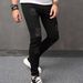 Men's Slim Fit Stretch Jeans - Classic Black Denim With Washed & Distressed Details - Straight Leg Comfort For Casual Wear_mkmklike.com