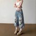 Men’s Clothing Large Size Retro High Street Ripped Denim Cropped Jeans Summer Loose Drape Straight Wide Leg Pants_mkmklike.com
