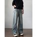 Men's High Street Lightning Bolt Jeans – Distressed Wide-Leg Denim Pants With Asymmetric Zipper_mkmklike.com