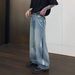 Retro Washed Distressed Graffiti Ripped Jeans High Street Style Loose Straight Leg Floor Length Wide Leg Pants For Men And Women_mkmklike.com