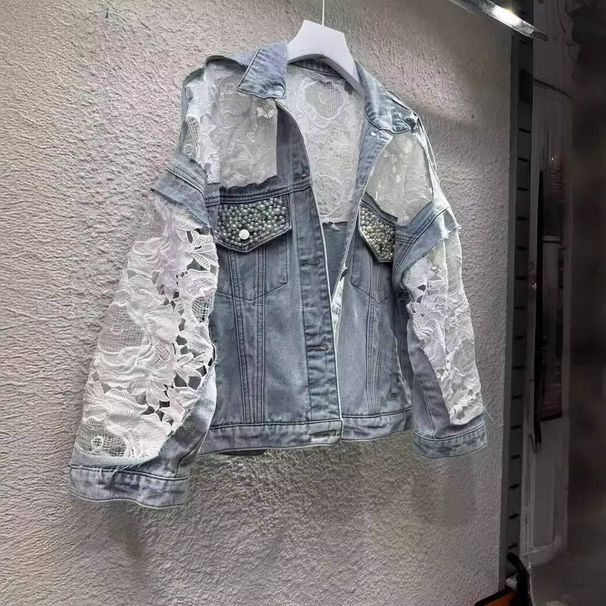 Sheer Embroidered Denim Jacket – Oversized Cropped Style With Lace Trim & UV Protection (S-XL, Light Wash, Casual-Chic Layering Essential)_mkmklike.com