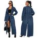 "Stylish Long Sleeve Denim Duster Coat With Pockets - Oversized Open Front Jacket For Women, Streetwear Fashion, S/M/L/XL/2XL"_mkmklike.com