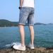 Men's Summer Thin Denim Shorts Loose Fit Straight Leg Korean Style Trendy Casual Ripped Mid-Length Clothing_mkmklike.com