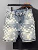New Summer Men's Denim Shorts, Trendy And Stylish Plaid Patchwork Design, Loose Straight Leg, Versatile Five-point Pants_mkmklike.com