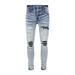 Men's Clothing Men's Distressed Light Blue Skinny Jeans - Hip Hop Patchwork Stretch Denim Pants For Streetwear Fashion_mkmklike.com