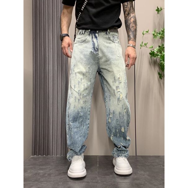 Men's Summer Style Jeans Fashion Loose Straight Leg Wide Leg Ripped Casual Pants Trendy Thin Versatile_mkmklike.com
