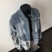 Men’s Distressed Patchwork Denim Jacket – Vintage Grunge Plaid Coat, Oversized Fit (M-XXXL, Blue)_mkmklike.com