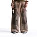 Wasteland Style Spray Paint Tie-Dye Vintage Dirty Denim Wide-Leg Men's High Street Trend Patchwork Loose Straight Pants_mkmklike.com
