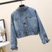 Women's Clothing Denim Short Jacket For Women Autumn New Beaded Loose Slim Casual Short Denim Top Jacket_mkmklike.com