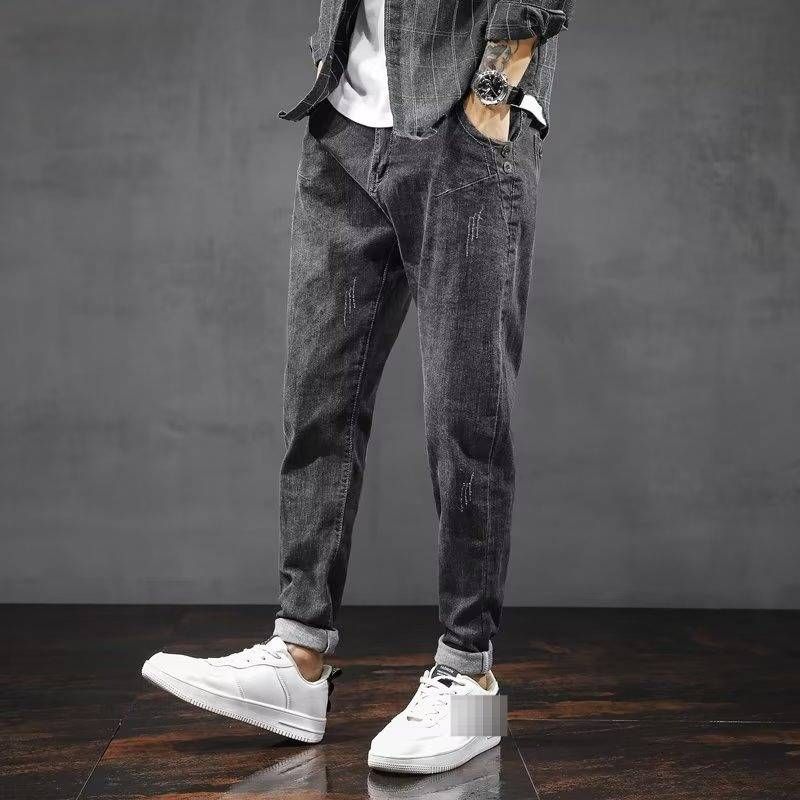 Men's Slim Fit Harem Jeans - Trendy Winter Casual Pants With Stretch Comfort, Tapered Leg & Stylish Design (Grey/Blue)_mkmklike.com