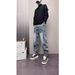 Men's Clothing Jacquard Jeans With Pleated Trendy Jacquard Tapered Jeans For Men – Vintage Blue Slim-Fit Dad Pants With Adjustable Waist (M-XXXL)_mkmklike.com