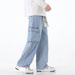 Men's Retro Style Wide Leg Jeans Loose Fit Trendy Cargo Pants High Street Multi Pocket Casual Functional Mid Waist Black Blue_mkmklike.com