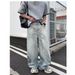 Spring Light Blue Washed Baggy Jeans – Unisex Relaxed Straight-Leg Wide Pants (S-3xl) Anti-Restriction Design_mkmklike.com