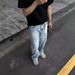 Men's Clothing Retro Blue Cow Washed Slightly Wide Leg Versatile Vintage Cleanfit Jeans_mkmklike.com