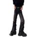 Qiushanfeng Men's High Street Vibe Pleated Bell Bottoms Heavy Washed Black And Gray Jeans Niche Design_mkmklike.com