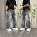 Summer New Men's High Street Loose Straight Leg Jeans Retro American Cool Trendy And Fashionable for Adults_mkmklike.com