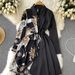 Women's Clothing printed splicing temperament long sleeved dress _mkmklike.com