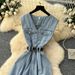 Lightly Mature Retro Fashion V Neck Sleeveless Jumpsuit For Women 2025 Summer High Grade Strappy Waisted Denim Wide Leg Pants_mkmklike.com