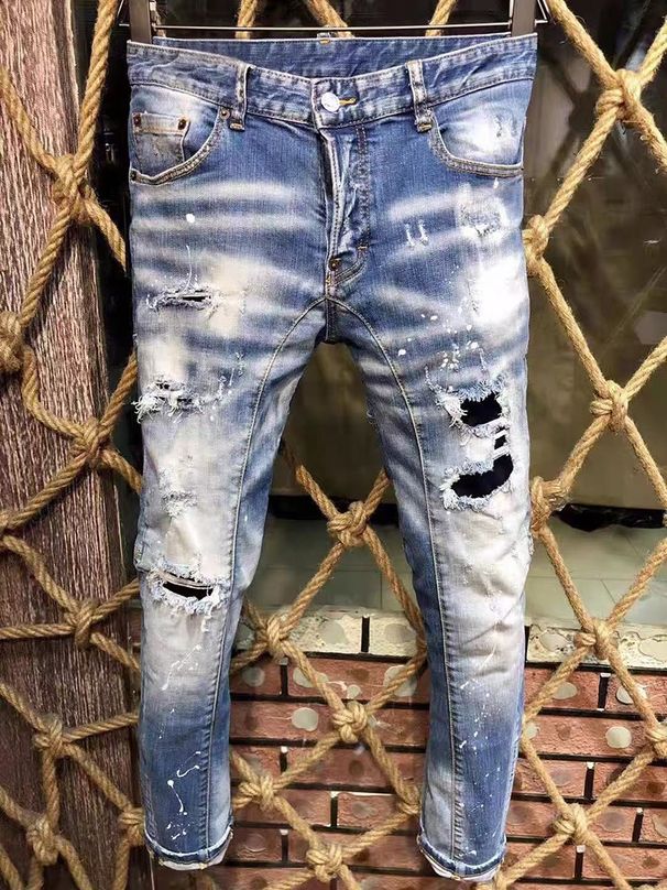 Men's Distressed Patchwork Denim Jeans – High Street Fashion Straight-Leg Pants With Artisan Repairs (S-XXXL) – Vintage Washed & Stretch Comfort_mkmklike.com